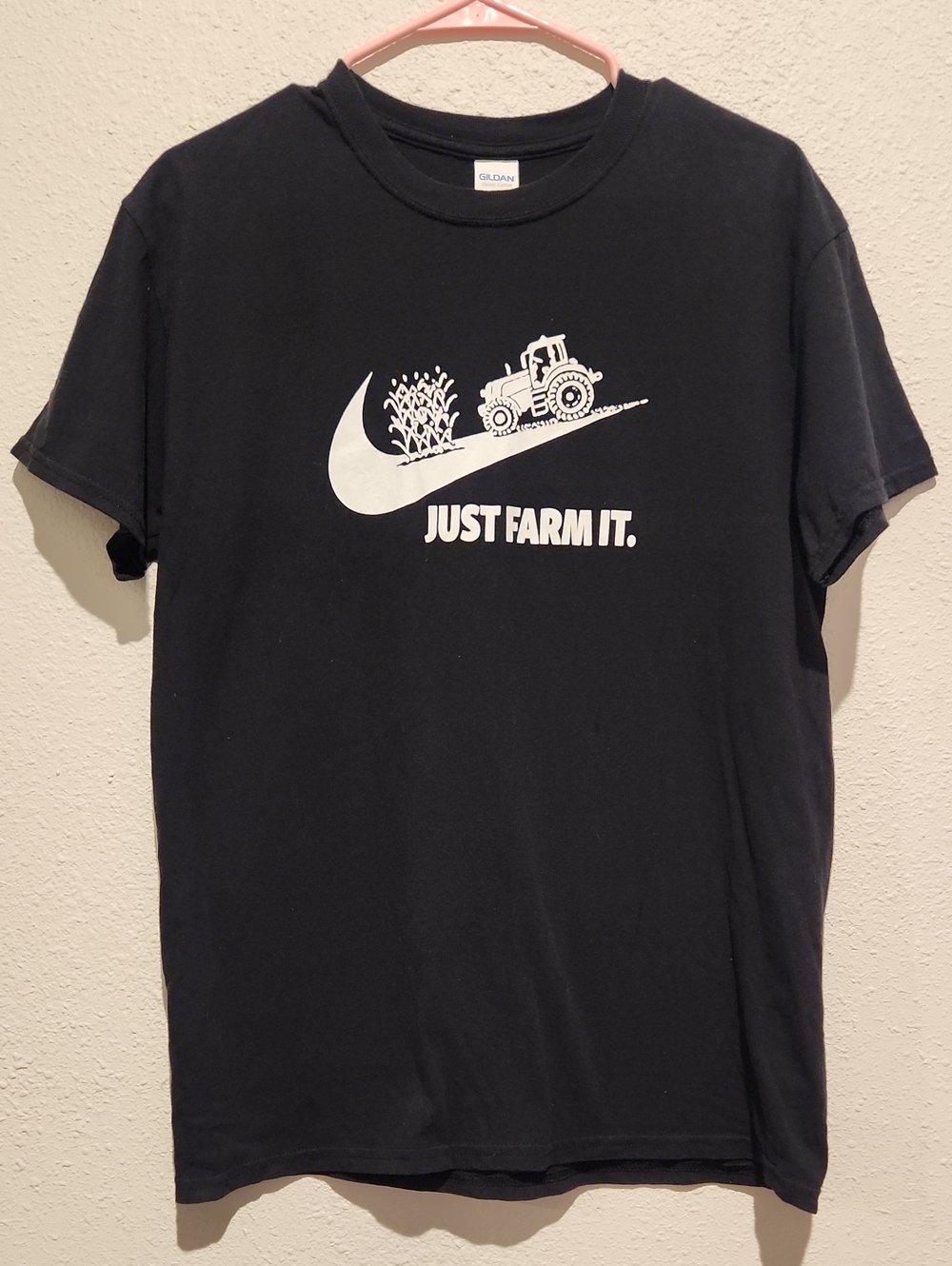 Just Farm It Graphic Tee Tractor Nike Parody T-Shirt M